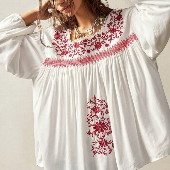 Boho Women's Bohemian Color Woven Embroidery Casual Blouse - Picture 4 of 7